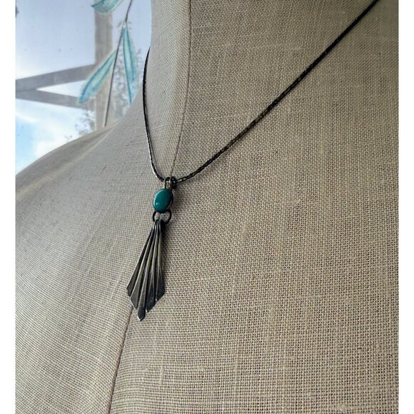 Vintage 60's Native American Navajo Sterling Blue Turquoise Dangle Pendant Neckl - Picture 5 of 14